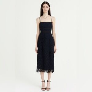 J Crew Polka Dot Lace Sheath Dress Navy Blue 2 Vintage Preppy Chic Classic Y2K